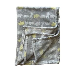 Baby Starters Blanket Elephant Giraffe Hippo Gray Yellow Soft 30x40